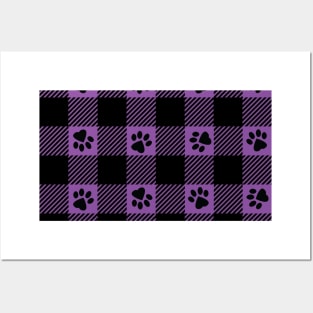 Purple Paw Print Plaid Posters and Art